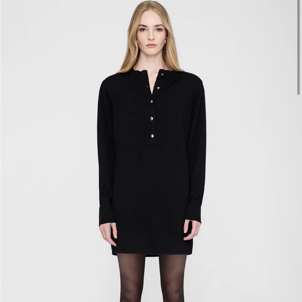 NWT Anine Bing Freja Dress S Wool Cashmere Black Gold Button Sweater Knit Henley - Picture 10 of 11